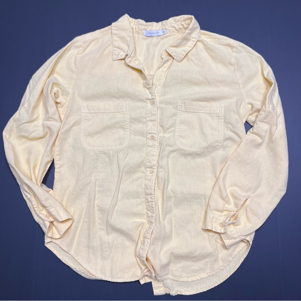 Mododoc Light Yellow Button-Up Linen Blend Shirt